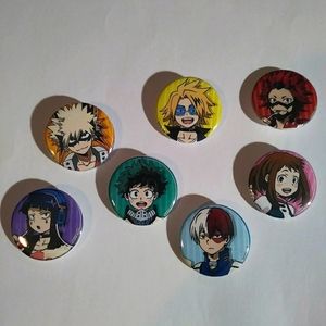 Handmade My Hero Academia Button Pins Set Of 7